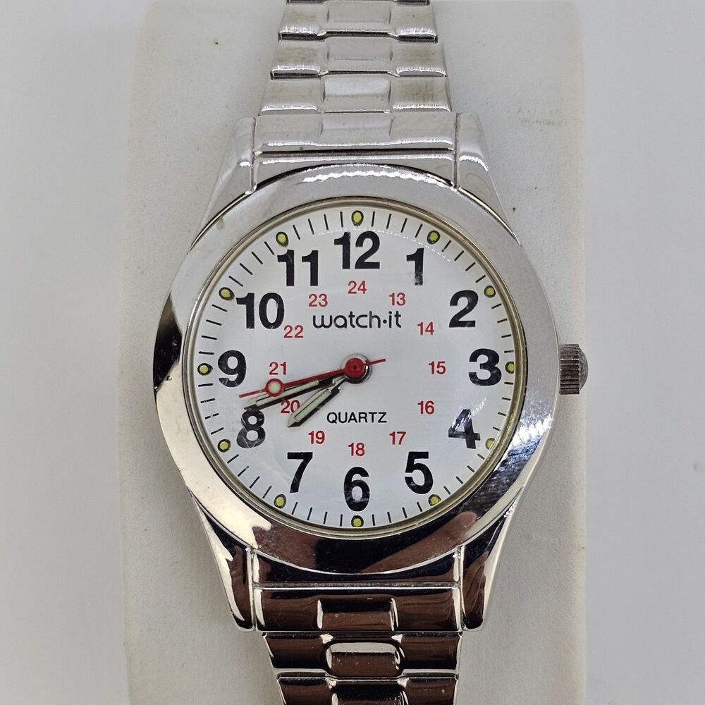 Field Easy Read Women Watch 28MM White Dial Gray Expandable Band 6" New Battery